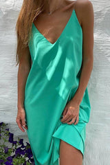 Solid V Neck Slip Dress