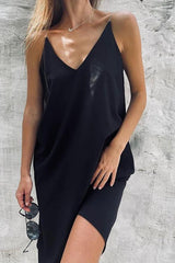 Solid V Neck Slip Dress