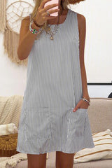 Stripe Pockets Sleeveless Mini Dress