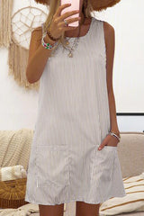 Stripe Pockets Sleeveless Mini Dress