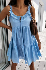 Solid Ruffles Slip Mini Dress
