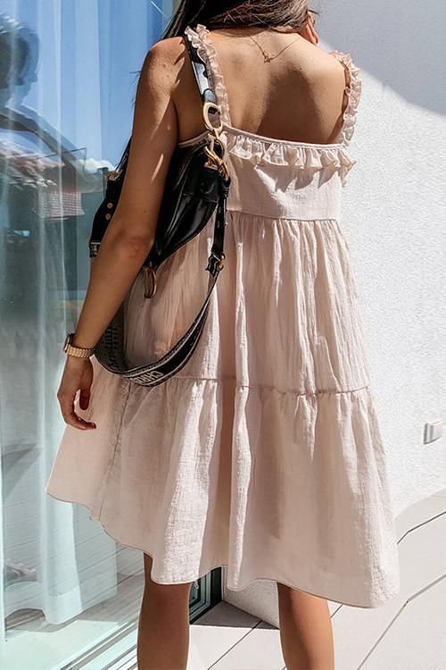 Solid Ruffles Slip Mini Dress