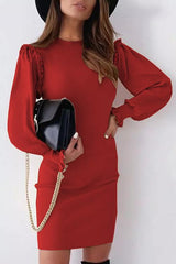 Solid Split Joint O Neck Slim Mini Dresses
