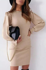 Solid Split Joint O Neck Slim Mini Dresses