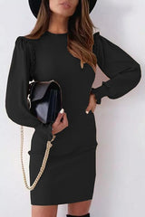 Solid Split Joint O Neck Slim Mini Dresses