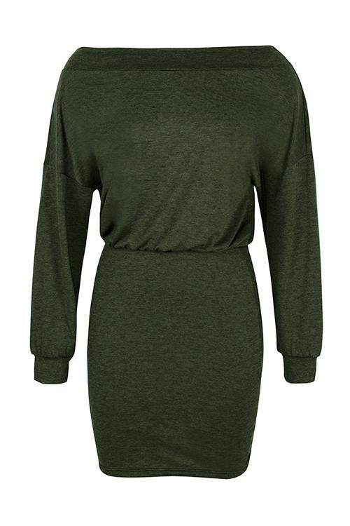 Solid Off Shoulder Long Sleeve Bodycon Mini Dress