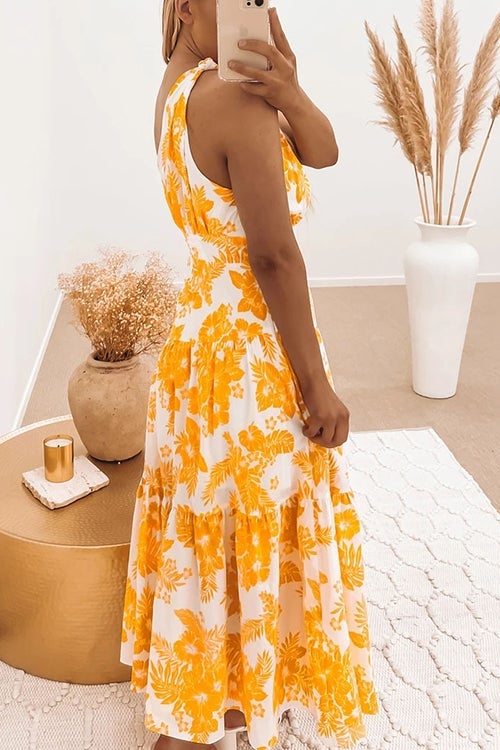 Floral One Shoulder Layer Maxi Dress