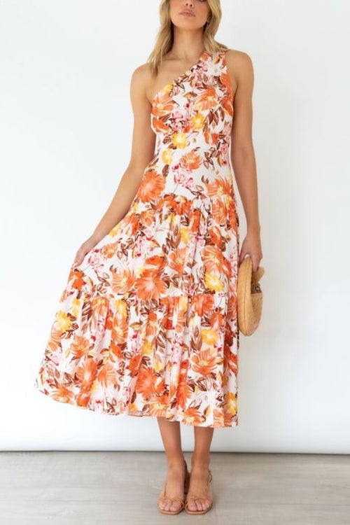 Floral One Shoulder Layer Maxi Dress