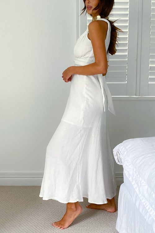 Fixed Straps Backless Slip Maxi Dress