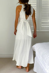 Fixed Straps Backless Slip Maxi Dress