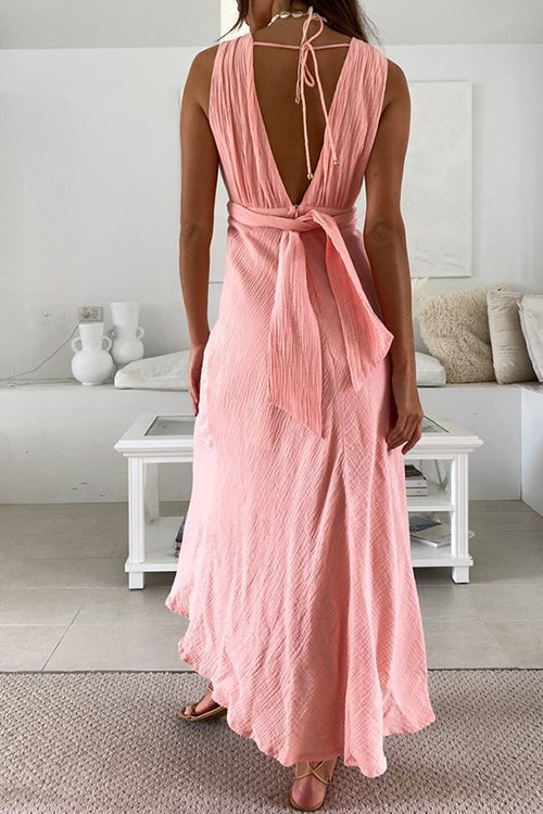 Fixed Straps Backless Slip Maxi Dress
