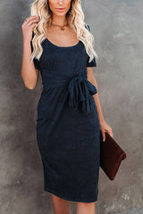 Tie Waist Short Sleeve Midi Dress