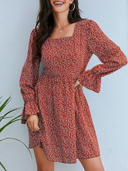 Floral Print Square Neckline Casual Dress