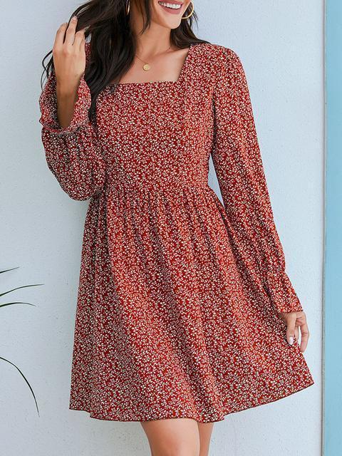 Floral Print Square Neckline Casual Dress