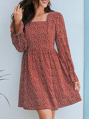 Floral Print Square Neckline Casual Dress