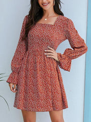 Floral Print Square Neckline Casual Dress