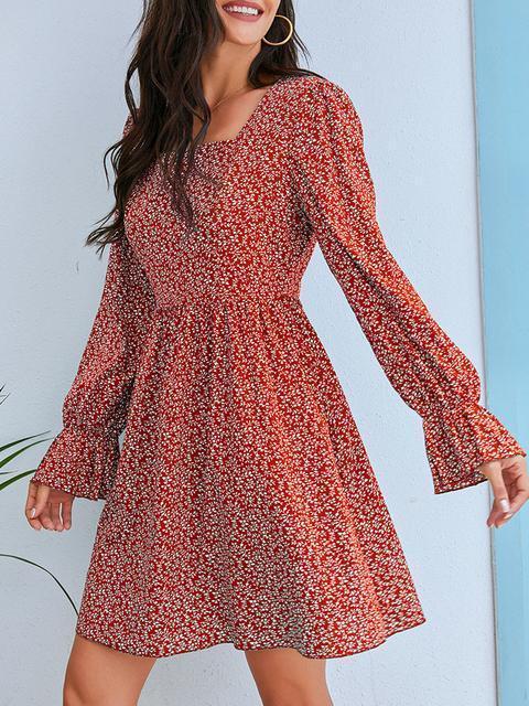 Floral Print Square Neckline Casual Dress