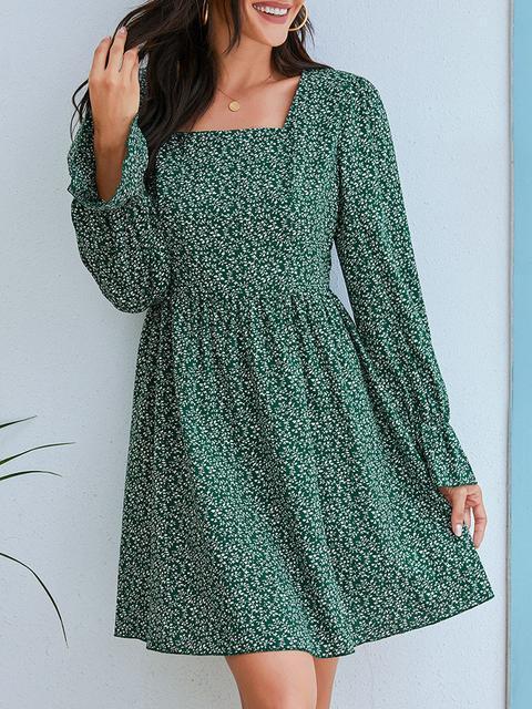 Floral Print Square Neckline Casual Dress