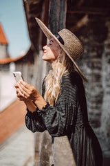 Flat Ribbon Straw Wide Brim Hat