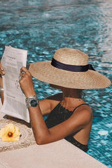 Flat Ribbon Straw Wide Brim Hat