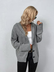 Button Down Solid Color Warm Hoodie Sweater