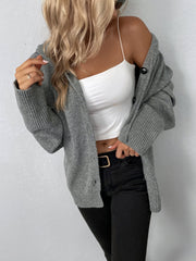 Button Down Solid Color Warm Hoodie Sweater