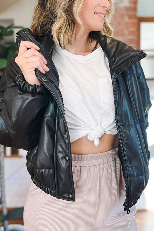 Faux Leather Puffer Jacket