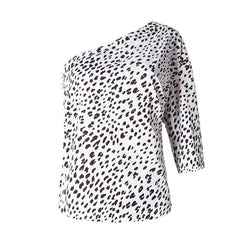 Short Sleeve One Shoulder Leopard Blouse Top
