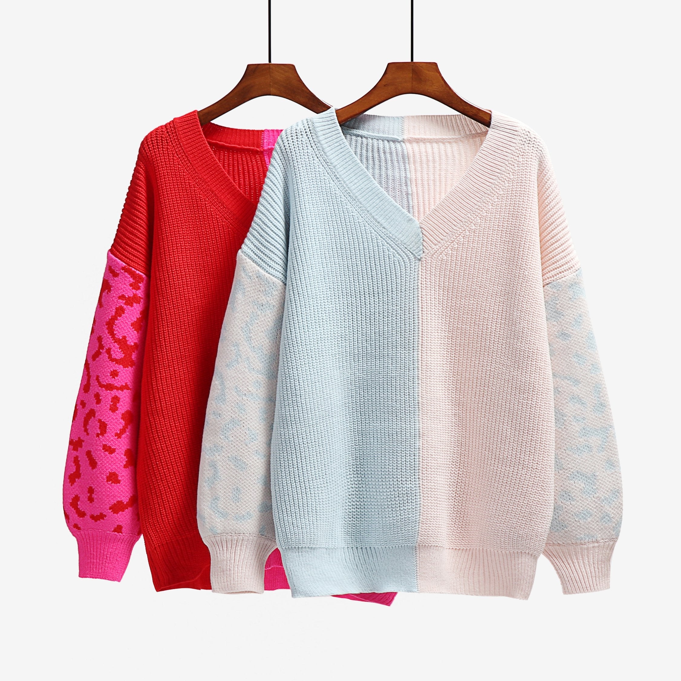 Casual Knitted V Neck Loose Long Sleeve Sweater