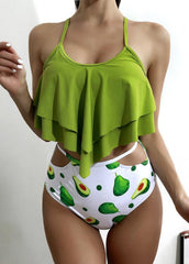 Flouncing Printed Bikini Set