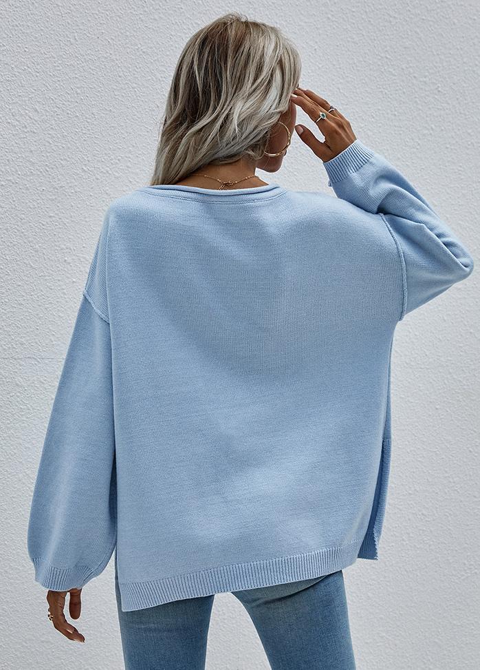 Long Sleeve Round Neck Solid Color Sweater