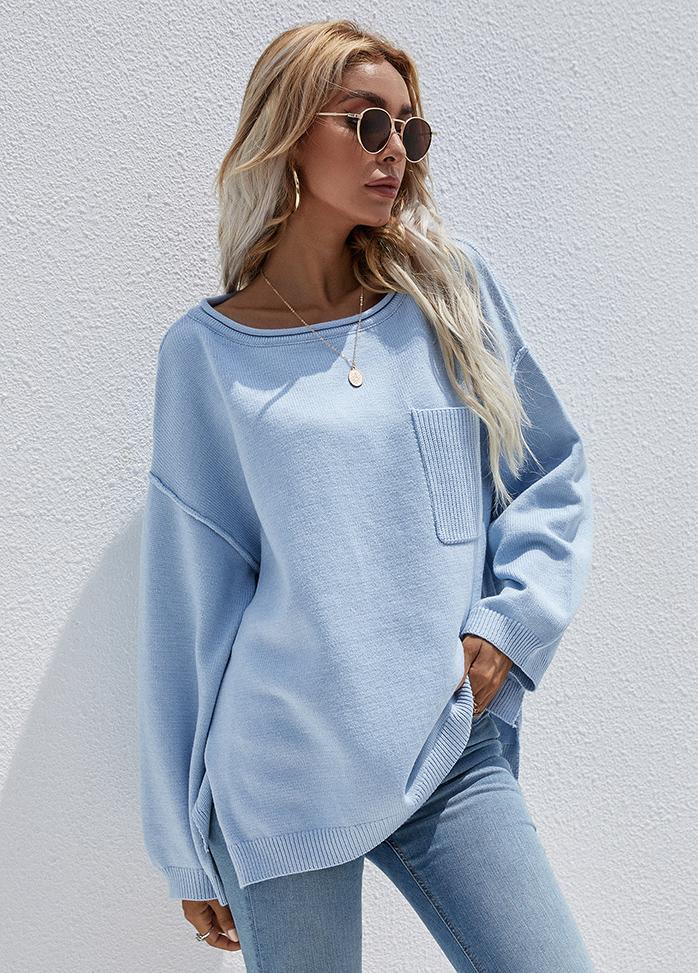 Long Sleeve Round Neck Solid Color Sweater