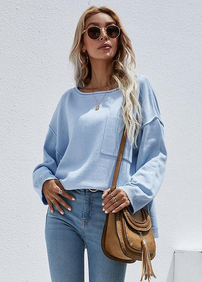 Long Sleeve Round Neck Solid Color Sweater