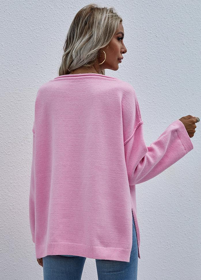 Long Sleeve Round Neck Solid Color Sweater