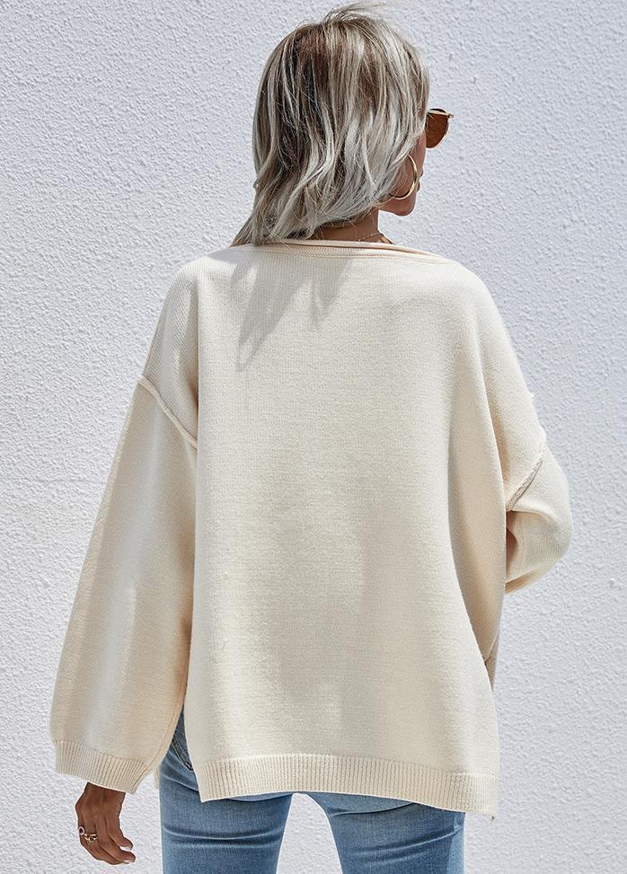 Long Sleeve Round Neck Solid Color Sweater