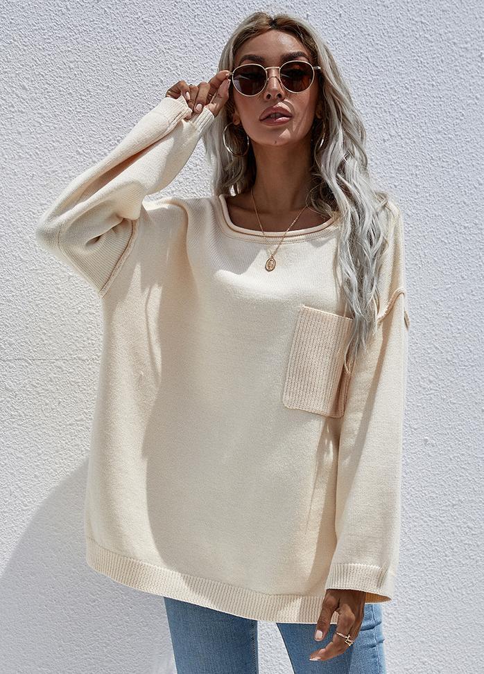 Long Sleeve Round Neck Solid Color Sweater