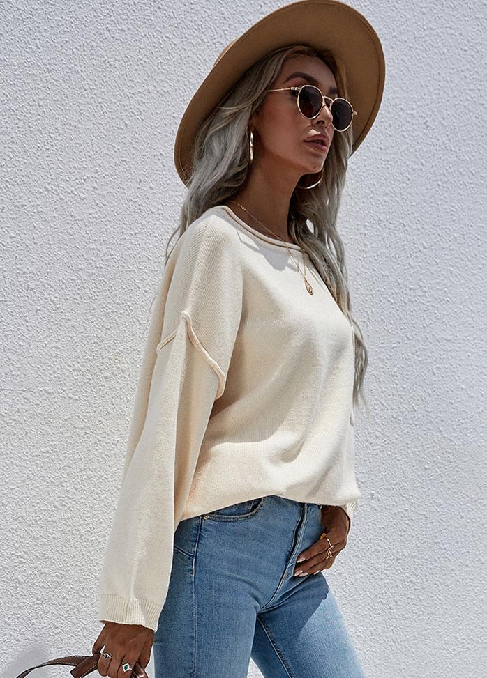 Long Sleeve Round Neck Solid Color Sweater