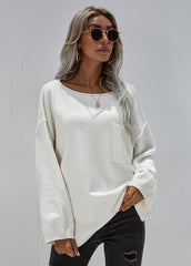 Long Sleeve Round Neck Solid Color Sweater