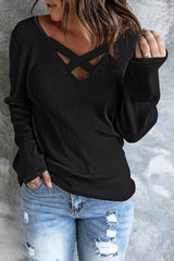Crisscross Neck Ribbed Knit Top