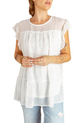 White Polka Dot Babydoll Top