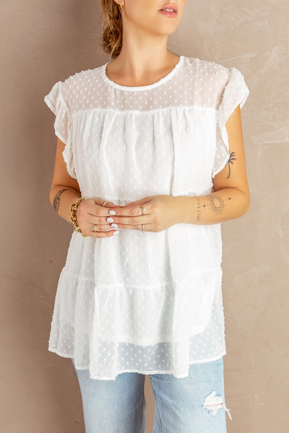 White Polka Dot Babydoll Top