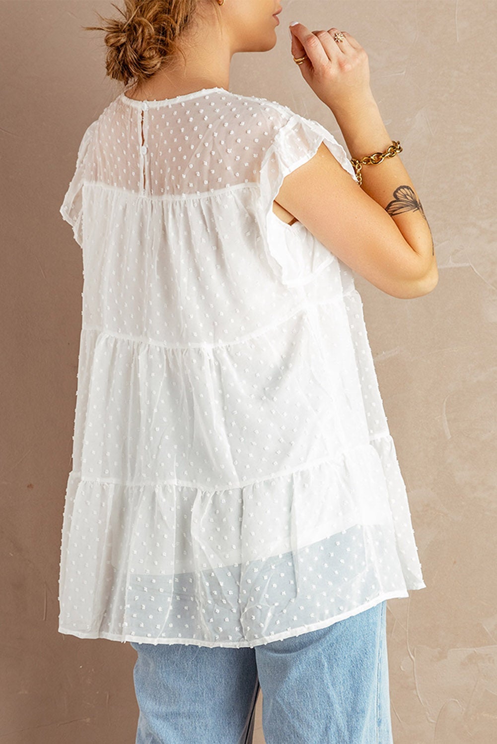 White Polka Dot Babydoll Top