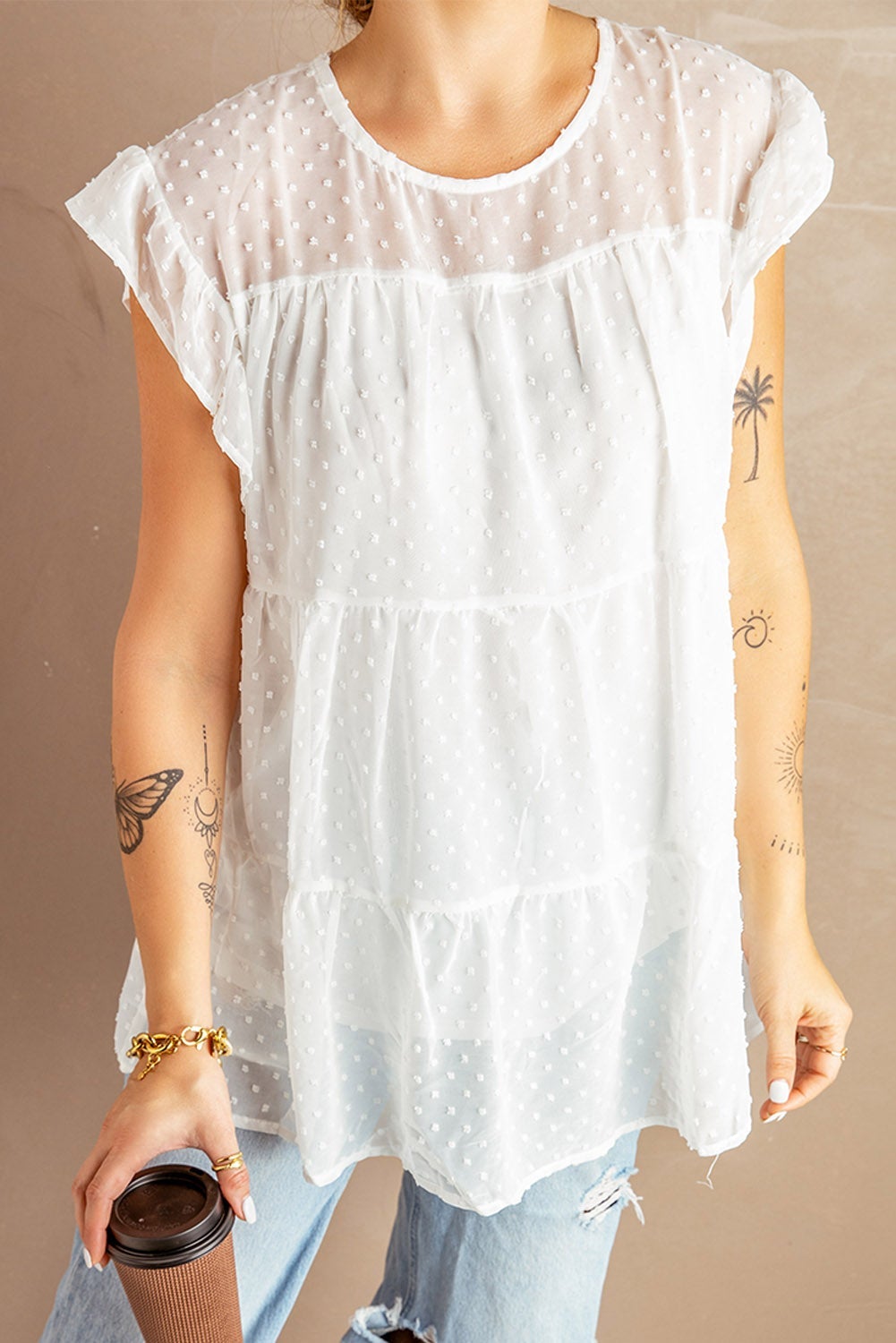 White Polka Dot Babydoll Top