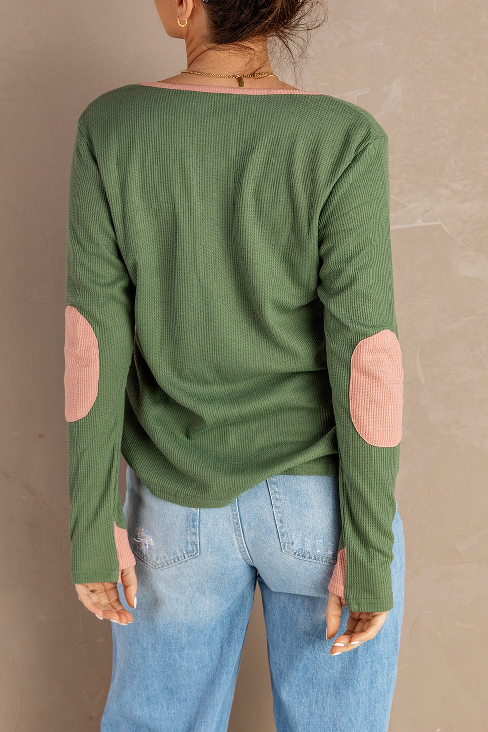 Contrast Elbow Patch Green Top