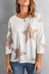 Star Waffle Knit Long Sleeve Top