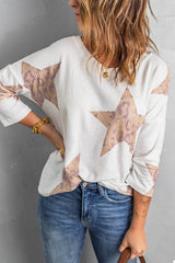 Star Waffle Knit Long Sleeve Top