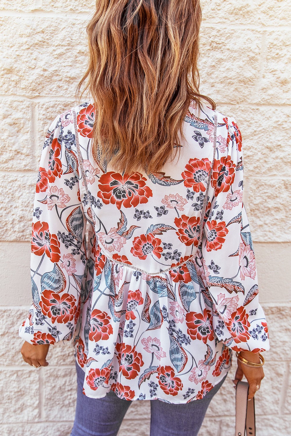 Bubble Sleeve Floral Blouse