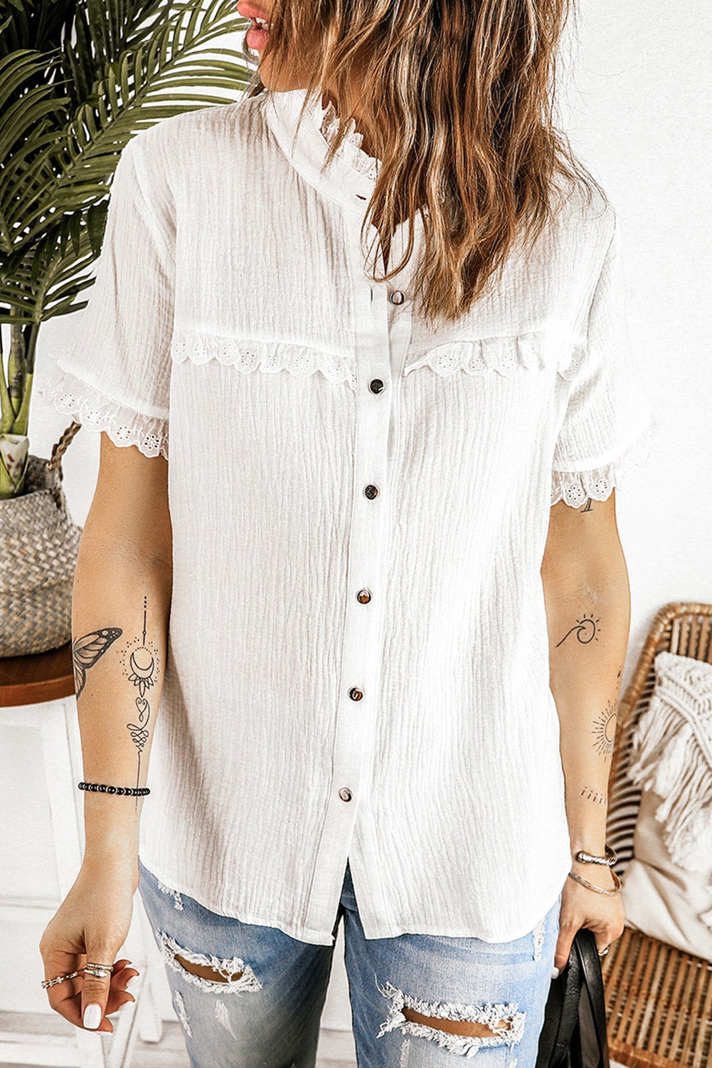 White Lace Short Sleeve Shirt