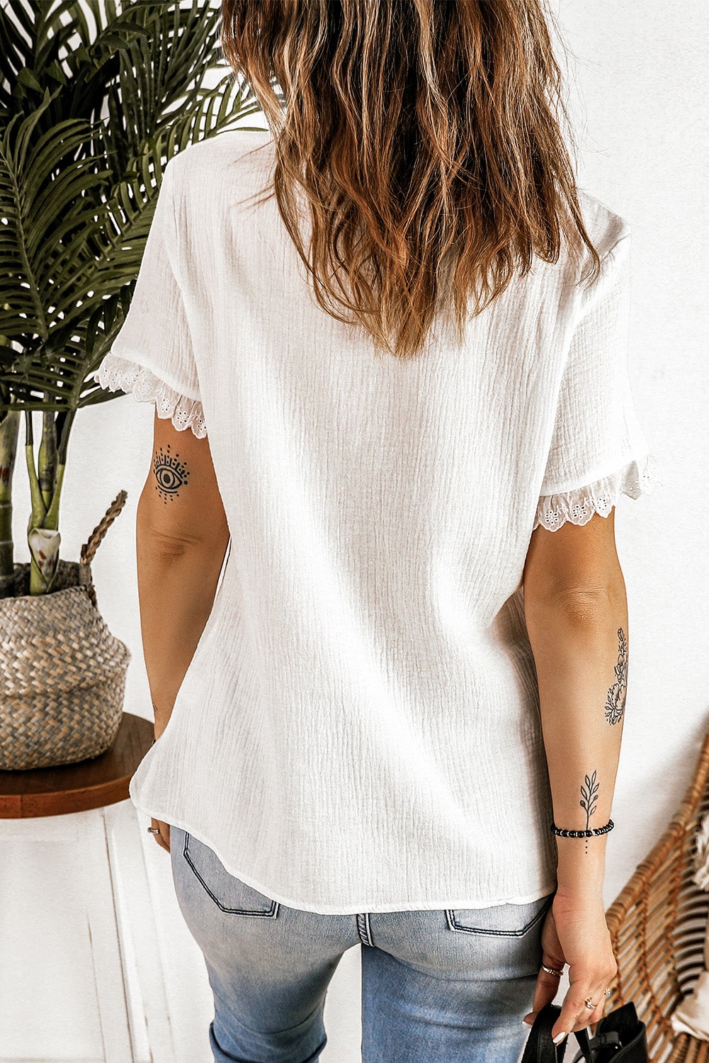 White Lace Short Sleeve Shirt