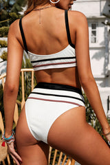 White Black Striped Bikini
